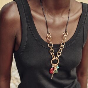 NWT Zara Contrast Necklace with Stones and Charms